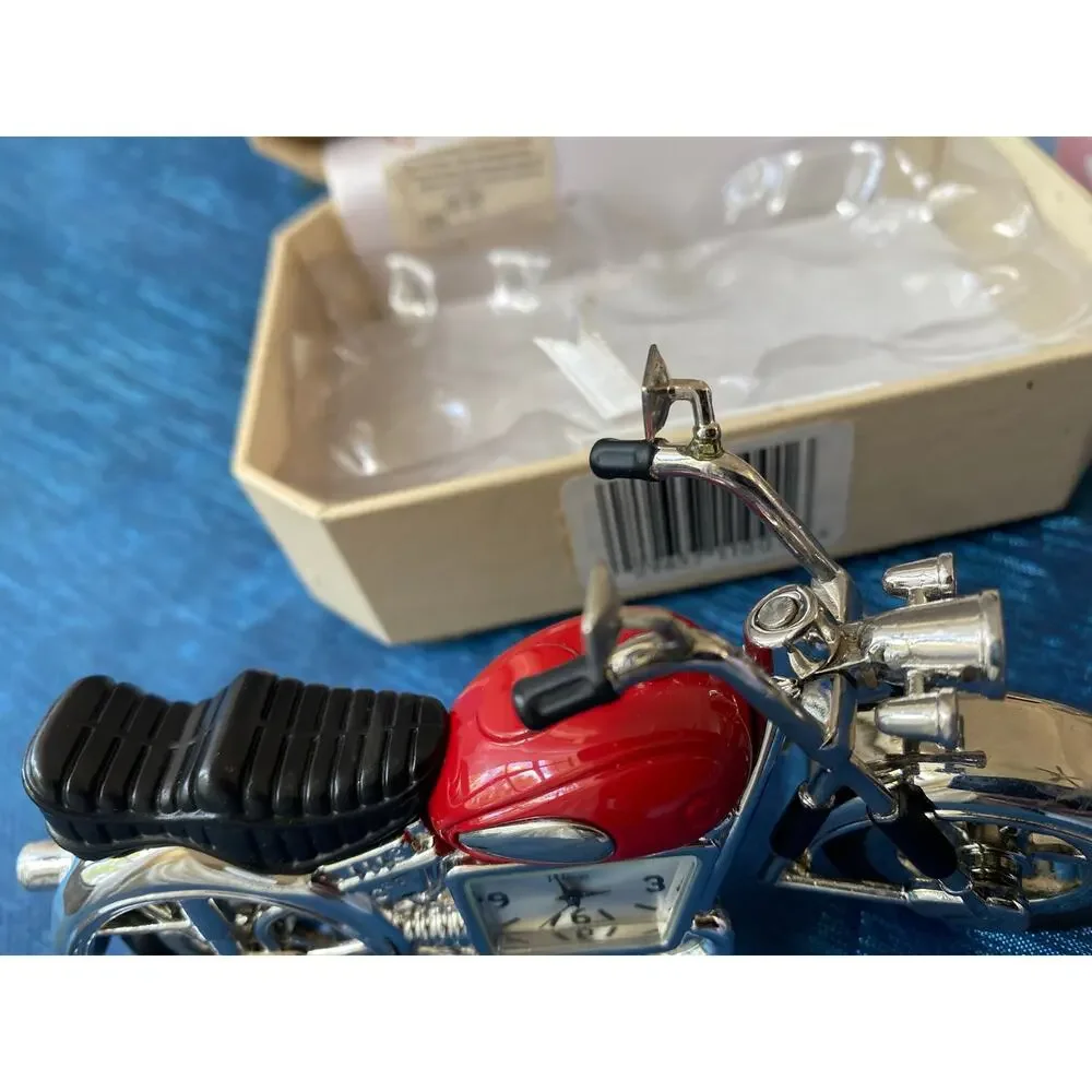 Waltham Motorcycle Mini Clock Desk Clock Red Chrome Collectible w/ Box Japon